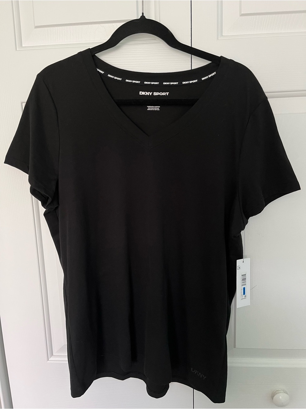 DKNY Sport Black V-Neck Short Sleeve Top